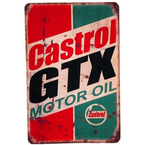 Castrol Oil Gtx - Castrol GTX Motorolie Tin Bord Retro